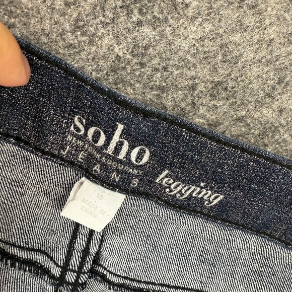 Soho Jeans Women 10 Blue Denim Dark Wash Mid Rise Skinny Distressed Leggings - Picture 7 of 9